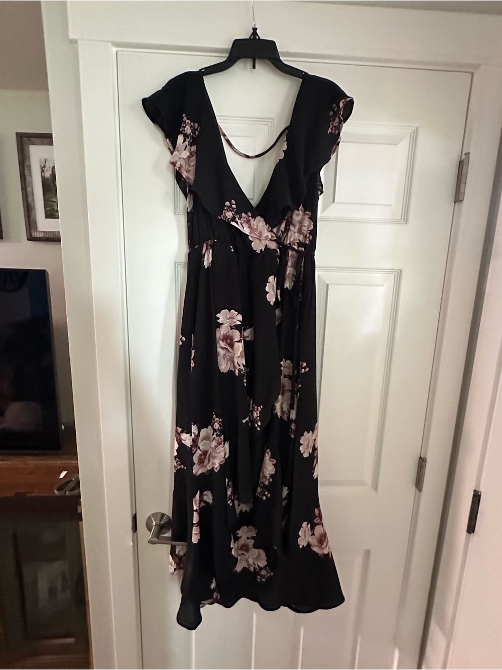 Black Floral Dress- illusion wrap